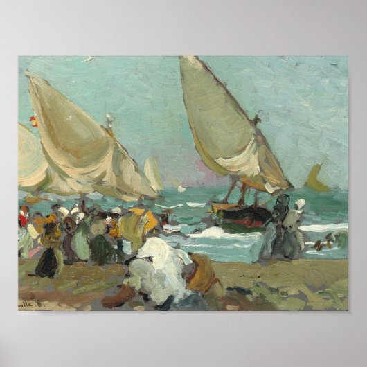 Poster Joaquin Sorolla - Bateaux sur la plage de Valence (Devant)