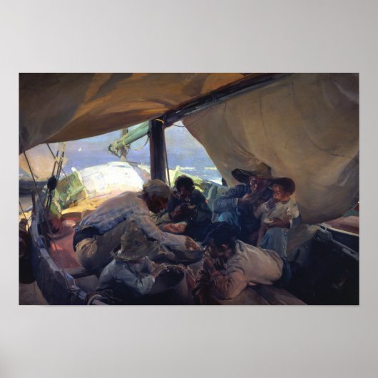 Poster Joaquin Sorolla - Déjeuner sur le bateau (Devant)