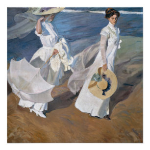 Poster Joaquin Sorolla - Femmes marchant sur la plage