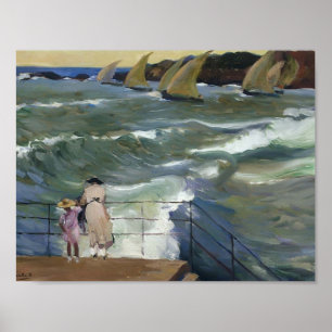Poster Joaquín Sorolla- les vagues chez San Sebastian