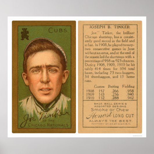 Poster Joe Tinker Cubs Baseball 1911 (Devant)