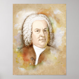 Poster Johann Sebastian Bach Portrait im Aquarell Style