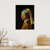 Poster Johannes Vermeer art - Fille avec une oreille perl (Cuisine)