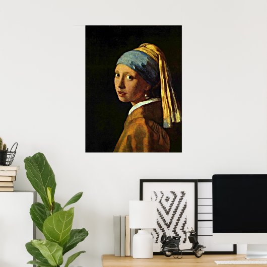Poster Johannes Vermeer art - Fille avec une oreille perl (Bureau à domicile)