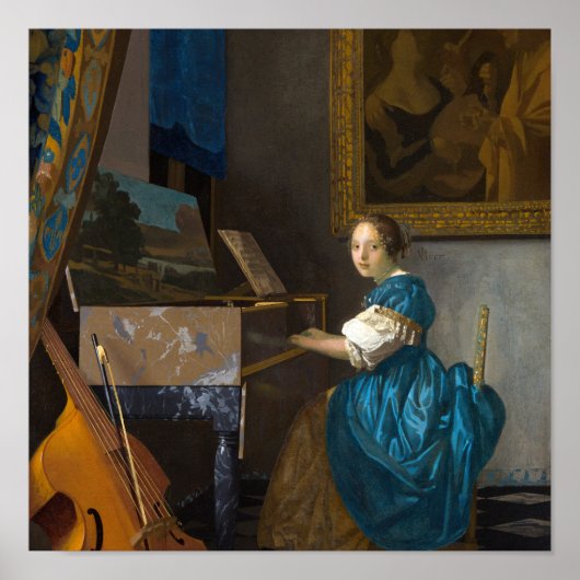 Poster Johannes Vermeer - Dame assise à un virginal (Devant)