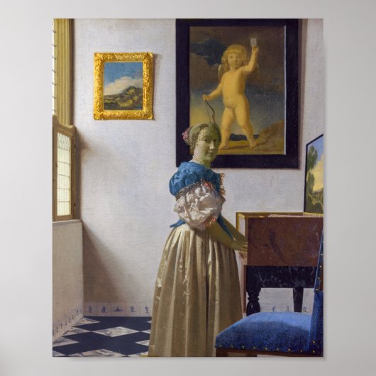 Poster Johannes Vermeer - Dame debout devant un virginal (Devant)
