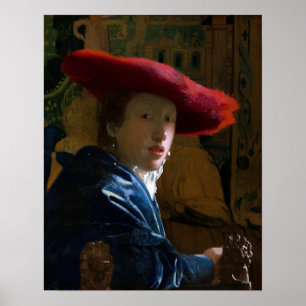 Poster Johannes Vermeer - Fille au chapeau rouge