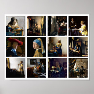 Poster Johannes Vermeer - Grille des chefs-d'oeuvre