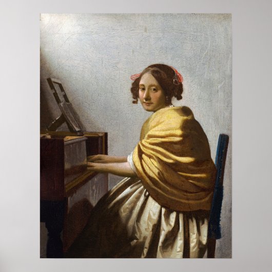 Poster Johannes Vermeer - Jeune femme assise à Virginal (Devant)