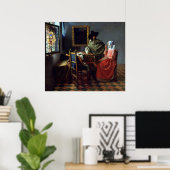 Poster Johannes Vermeer Le Verre À Vins (Bureau à domicile)