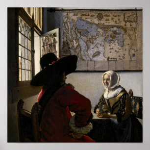 Poster Johannes Vermeer - Officier avec une jeune fille q