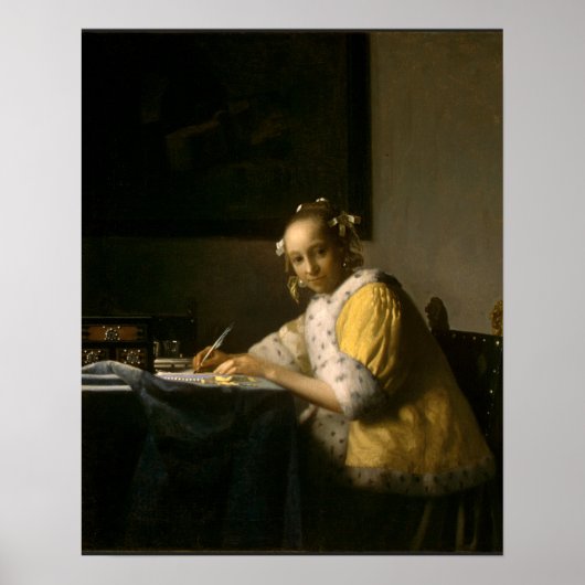 Poster Johannes Vermeer, une dame écrivant une lettre (Devant)