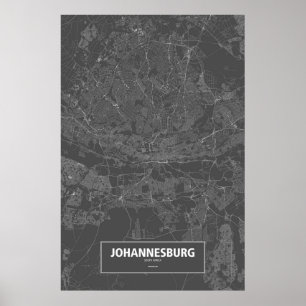 Poster Johannesburg, Afrique du Sud (blanc sur noir)