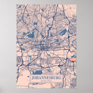 Poster Johannesburg - Carte de la ville venteuse d'Afriqu
