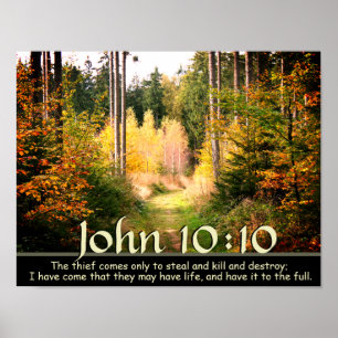 Poster John 10:10 Écriture, Chemin forestier d'automne.