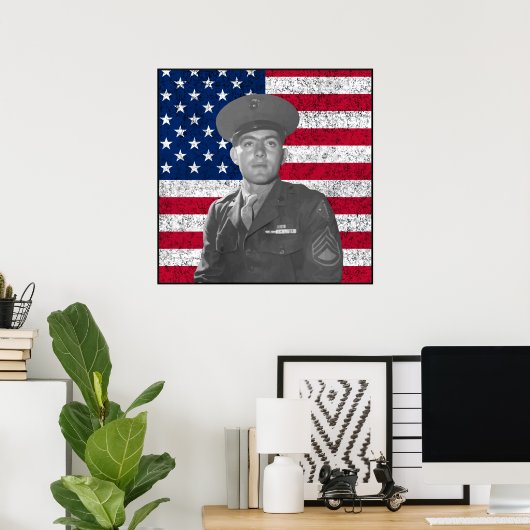 Poster John Basilone et le drapeau américain — Frontière (Bureau à domicile)