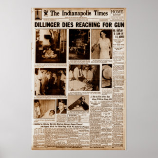 Poster John Dillinger L'Ennemi Public N° 1 Meure En Attei