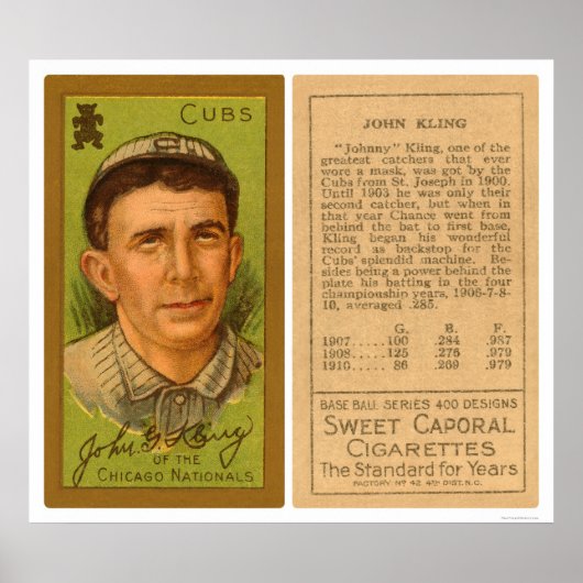 Poster John Kling Cubs Baseball 1911 (Devant)