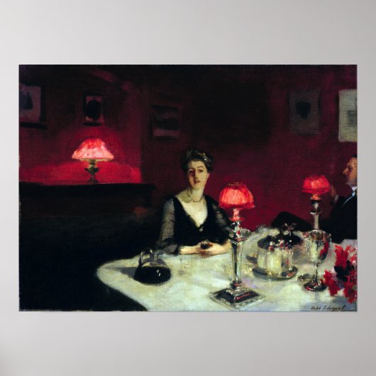 Poster John Singer Sargent Un dîner table à la nuit (Devant)