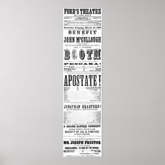 Poster John Wilkes Booth Playbill (Devant)