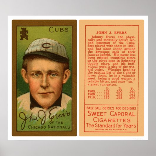 Poster Johnny Evers Cubs Baseball 1911 (Devant)