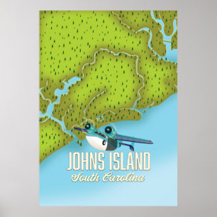 Poster Johns Island, Carolina sud carte USA.