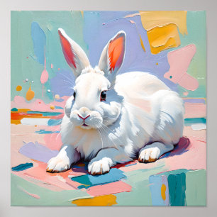 Poster Joie de Lapin Pastel – Lapin Blanc Abstrait