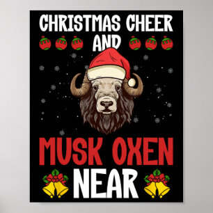 Poster Joie de Noël et bœufs musqués à proximité - Bœuf m