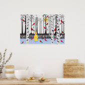 Poster Joie d'hiver - Chat avec foulard Birch Trees Cardi (Cuisine)