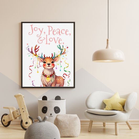 Poster Joie Peace Love Reindeer Festive Lumières