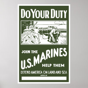 Poster Joignez les marines des USA -- 2ÈME GUERRE