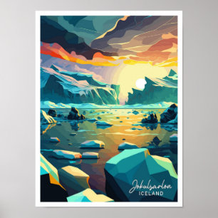 Poster Jokulsarlon Islande Voyage illustration Vintage