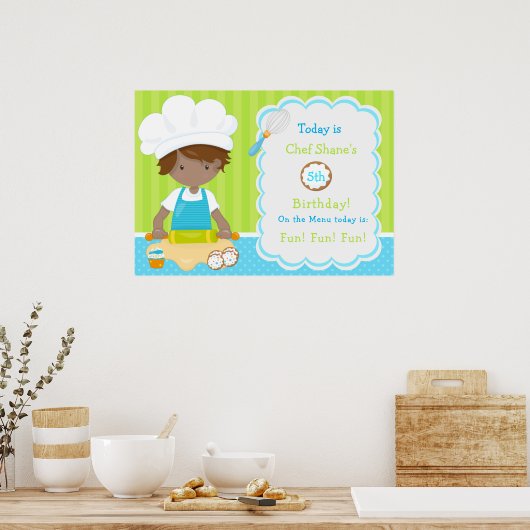Poster Joli African American Boy Baking Anniversaire (Cuisine)