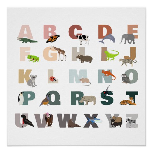 Poster Joli Alphabet ABC Animaux de classe Nursery (Devant)