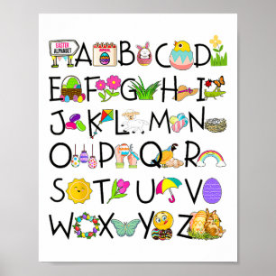 Poster Joli Alphabet Drôle Jour de Pâques Abc Alphabet Oe