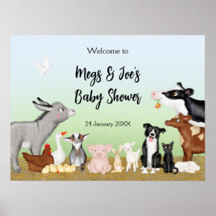 Poster Joli animal de ferme baby shower signe de bienvenu