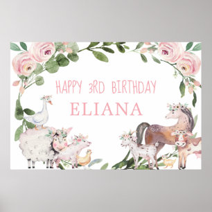 Poster Joli animal de ferme vert rose signe de bienvenue