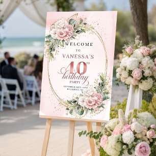 Poster Joli Anniversaire 40 ans Rose Gold Boho Eucalyptus