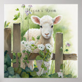 Poster Joli Aquarelle Peinture Lamb Fleurs blanches (Devant)