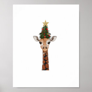 Poster Joli arbre de Noël girafe Amoureux des girafes  _1