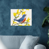 Poster Joli arbre d'oiseau bleu chantant