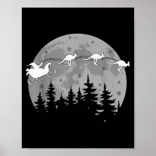 Poster Joli Australie Kangourou Père Noël Traîneau Austra