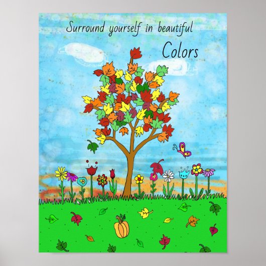Poster Joli automne Feuilles Automne Arbre Folk Art (Devant)
