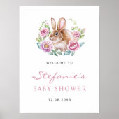 Poster Joli Baby shower de lapin et de fleurs roses en Wa (Devant)