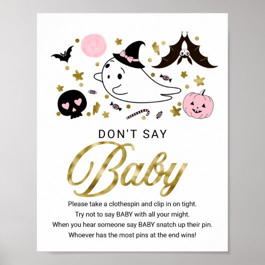 Poster Joli Baby shower d'Halloween Ne pas dire bébé sign (Devant)