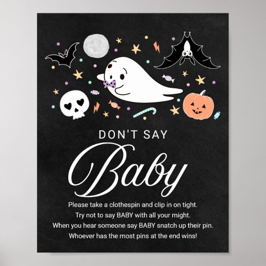 Poster Joli Baby shower d'Halloween Ne pas dire bébé sign (Devant)