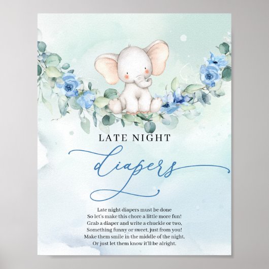 Poster Joli bébé éléphant bleu Late Night Diapers jeu (Devant)
