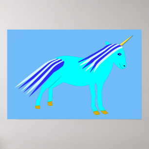 Poster Joli bébé licorne bleu garçon