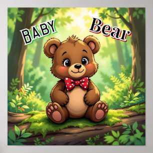 Poster Joli bébé ours de dessin animé dans les bois