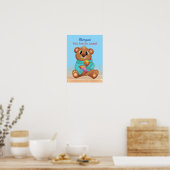 Poster Joli bébé ours mangeant du miel Nom de l'enfant & (Cuisine)